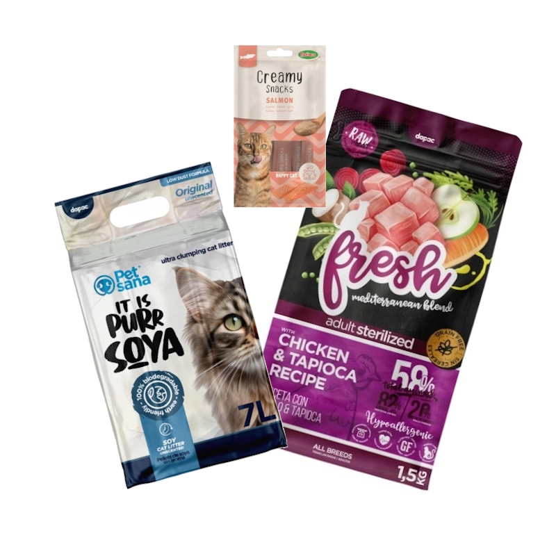 Pack Gato (Arena PetSana PURR SOYA + Fresh Cat Sterilised Grain Free+ Regalo)